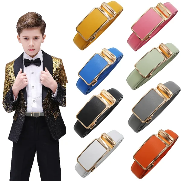 ceinture à cliquet en cuir véritable coloré pour enfants